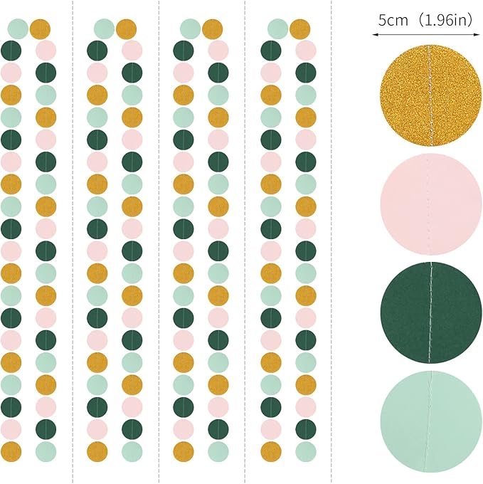 Sage-Green Pink Gold Paper Garland - 52Ft Glitter Paper Hanging Decoration Streamer Banner,Baby Bridal Shower Safari Birthday Tropical Party Decorations Jungle Theme Wedding Bunting Lasting Surprise