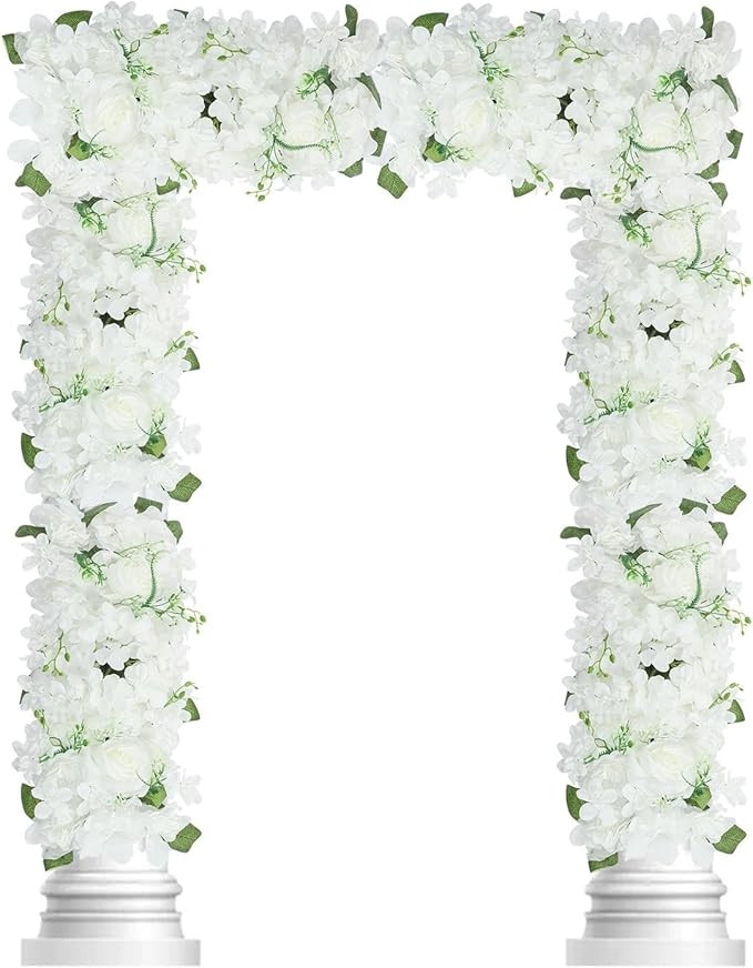 6 Pack Artificial Peony Garland,Wedding Arch Artificial Flower Panels,Flowers Wall Backdrop Panel for Wedding Dining Table Christmas Home Party Decor (White)