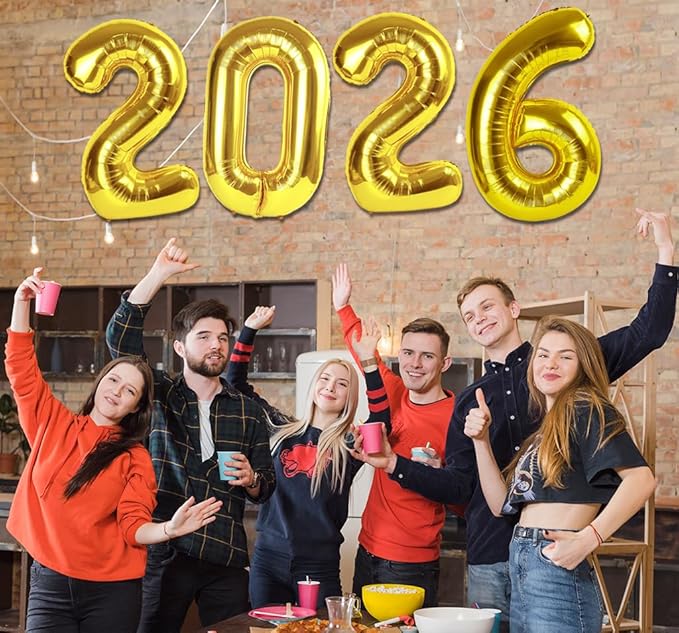 2026 Balloon - Gold Birthday Number Balloons, 40 Inch Large Foil Balloons for Men Women Boys Girls Gold Themed Birthday Decorations，Number 2026 Balloon