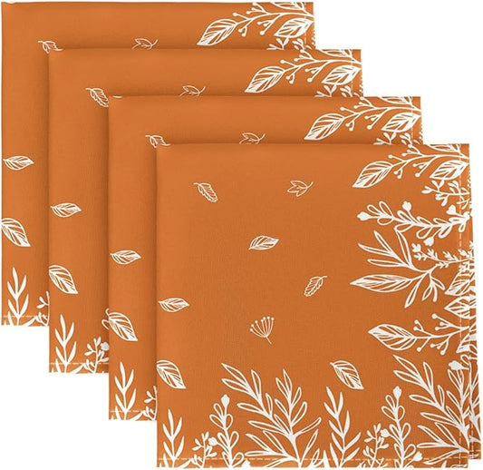Horaldaily Fall Cloth Napkins 18 x 18 Inch, Thanksgiving Autumn Harvest Orange Wild Flowers Party Dinner Decoration Washable Napkins Set of 4