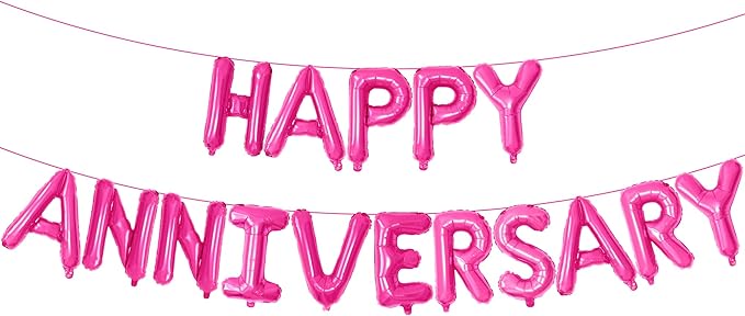 KatchOn Hot Pink Anniversary Balloons - 16 Inch | Pink Happy Anniversary Banner & Decorations