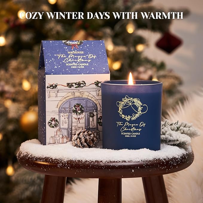 M&SENSE Christmas Holiday Candle - The Magic of Christmas Scent, 8.1oz Soy Wax, Ideal Winter Home Decor Gift for Women and Men