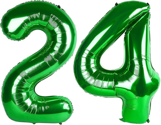 40 Inch Green Large Number 24 Birthday Balloon, Giant Number24 42 Balloons, Foil Mylar Big Balloons for Anniversary Graduation Supplies Decorations