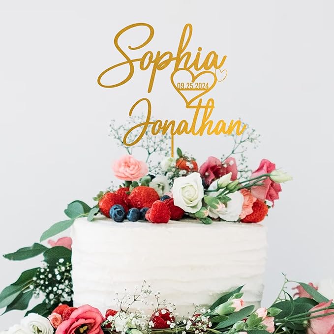 Noni Luxury Personalized Wedding Cake Topper with date and heart, Custom Couples Script Cake Topper for Weddings, Mr and Mrs Cake Toppers for Wedding, Custom Cake topper, Rustic Cake Topper