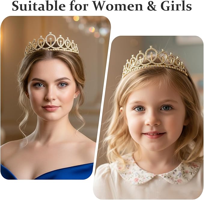 Elegant 2Piece Gold Crown and Ribbon Set, Deluxe Birthday Tiara for Women with Sash, Princess Party Accessories for Birthday Celebration, Halloween Cos-play Costume,Christmas