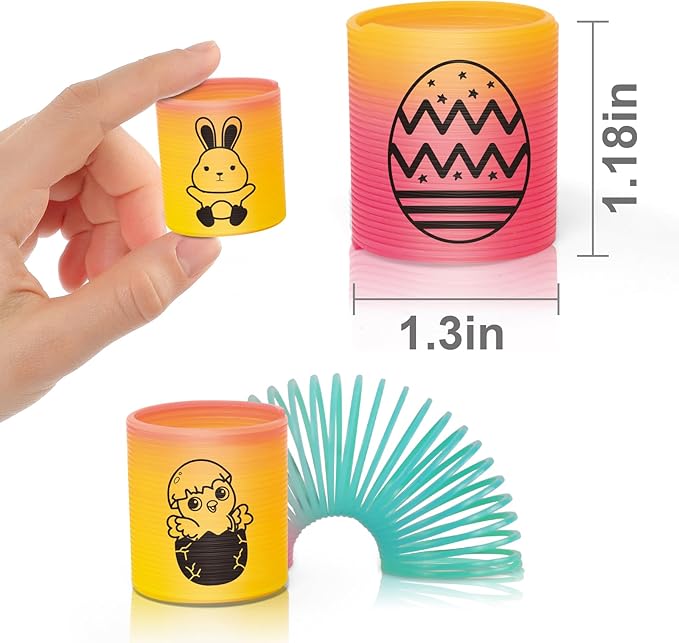 36 Packs Spring Rainbow Magic Fidget Stress Coil Mini Springs Bulk Toys Party Favor Carnival Prize Goodie Bag Stuffers For Kids Boys Girls (Easter)