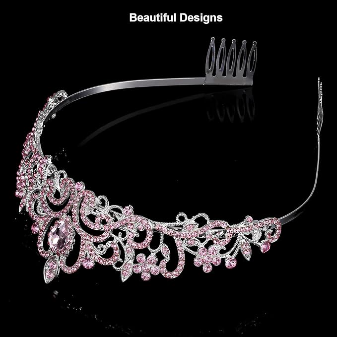 Tiara Crowns for Women,Princess Crown for Girls Crystal Queen Tiaras for Birthday Christmas Costume Bride Wedding Prom-Pink