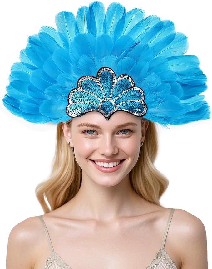 Women's Carnival Feather Headpieces Sequin Headdress for Wedding Masquerade Party Cosplay Feather Headbands