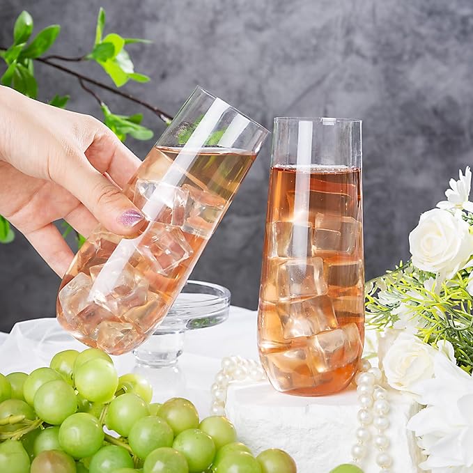 SUT 48 PCS Plastic Champagne Flutes Disposable, Shatterproof Mimosa Glasses for Wedding, Bridal Shower, Party Supplies – Stemless Elegant Cups Bulk Pack (Clear, 9 oz) – Unbreakable Catering Glasses