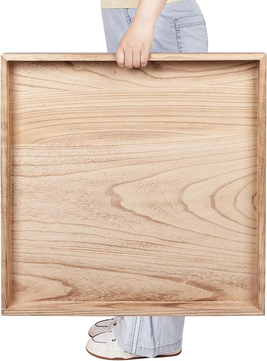 Ottoman Tray for Coffee Table Living Room Wood Serving Tray Large Wooden Square 24 Inches Rustic Torched