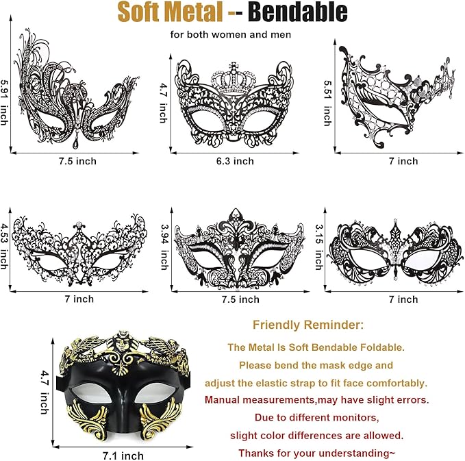 Masquerade Mask for Women Men Couple Venetian Mask Roman Greek Mask for Halloween Costume Party Prom