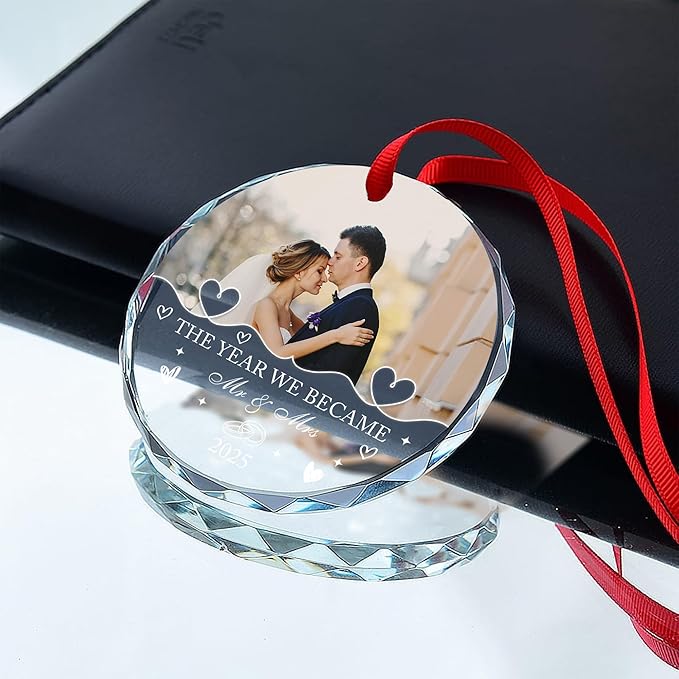 Personalized Crystal Christmas Ornaments with Photo, Custom Christmas Photo Tree Glass Ornaments, Elegant Crystal Keepsake for Family, Couples, Weddings & Christmas 2025 Gifts (#PGO05)