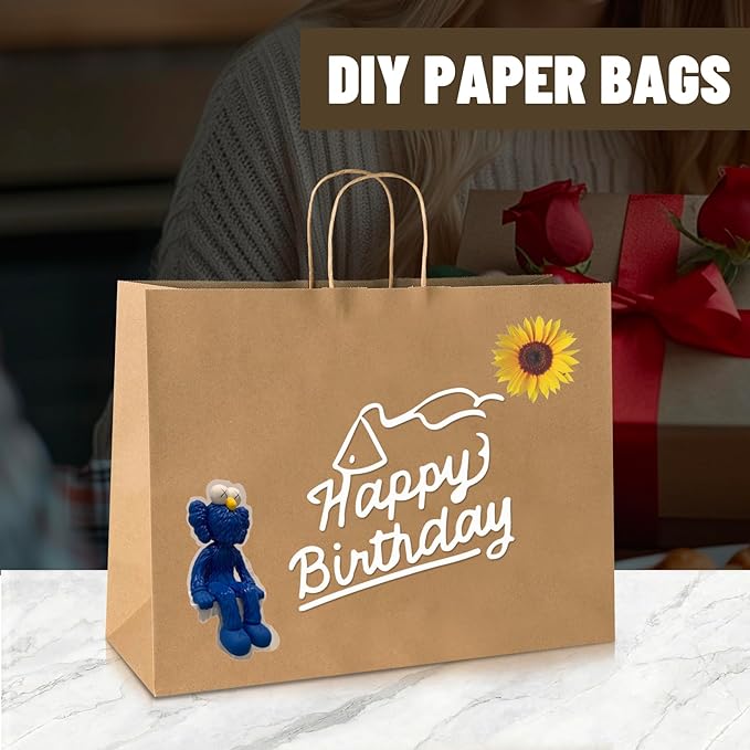 bagmad 50 Pack 16x6x12 Inches Large Plain Natural Brown Kraft Paper Bags with Handles Bulk for Shopping Wedding Grocery Retail Merchandise Business Craft Gift Bags(50 Count)
