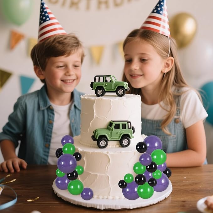 BEISHIDA 40 Pcs Foam Ball Cake Toppers with Sticks Mini Cake Decorations for Birthdays, Baby Showers, Halloween Cake Toppers, Video Game Birthday Party Cake Decorations(Black,Green, Purple)