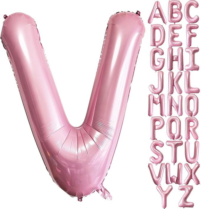 Pink Letter V Balloons, 40 Inch Pastel Pink Letter Balloons V Foil Mylar Helium Pink Letter Balloons for Birthday Party Supplies Anniversary Event Celebration Decorations Alphabet Pink V