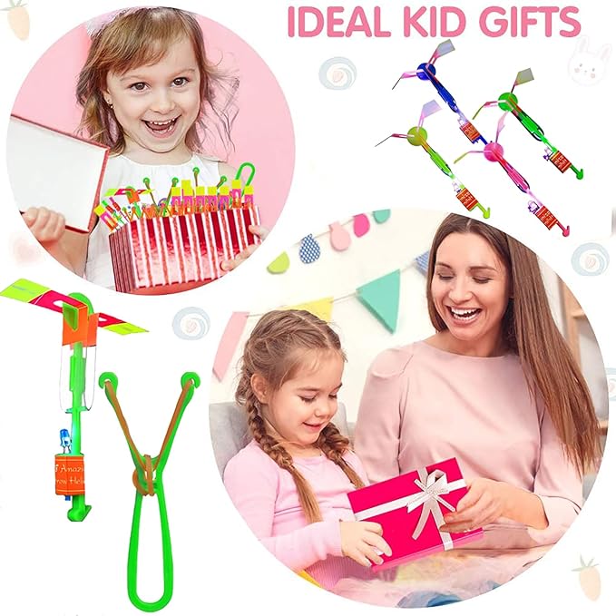 50 Pcs LED Flying Set, Flying Rocket Copters Outdoor Game Toys Glow in The Dark Party Supplies Party Favors for Kids 8-12,4-8, 25 Slingshot+25 Glow Helicopter