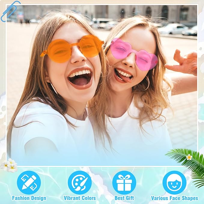 Pibupibu 24/48 Pack Mixed Rimless Colorful Party Sunglasses Bulk, Fun Party Glasses Photoshoot Prop Costume Eyewear