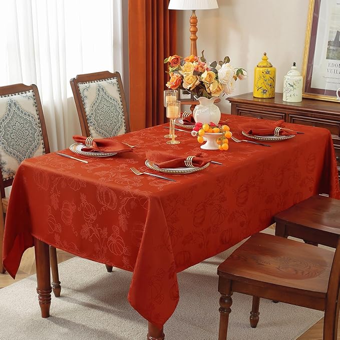 SASTYBALE Thanksgiving Cloth Napkins Washable Jacquard Napkins with Pumpkins and Vines Design Set of 4 Pieces Napkins for Fall Autumn, Harvest Holidays Party (20 x 20 Inch, Brick Red)
