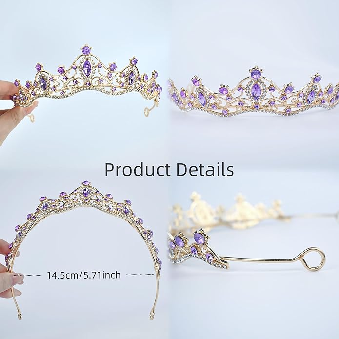 Crystal Crown for Women Girls Elegant Gold Princess Headband Sparkling Rhinestones Queen Tiara for Weddings Birthday Parties Proms Pageant Cosplay