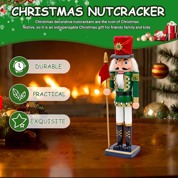 14" Wooden Flag Nutcracker, Festive Christmas Decoration, Handcrafted Flag Themed Nutcracker Collectible Christmas Decor for Tabletop, Shelves, and Fireplace Mantel(Flag)