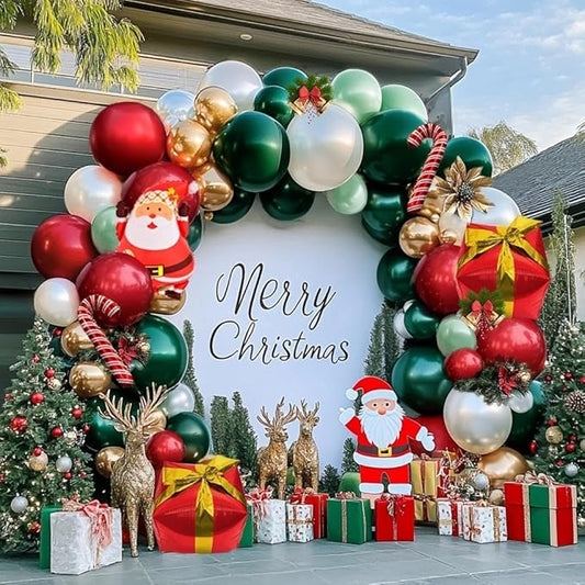 Christmas Balloon Arch Kit Double Stuffed Dark Green Red White Balloon Emerald Green Gold Burgundy Garland Pearl White Latex for Birthday Wedding Festival Christmas Party Decorations