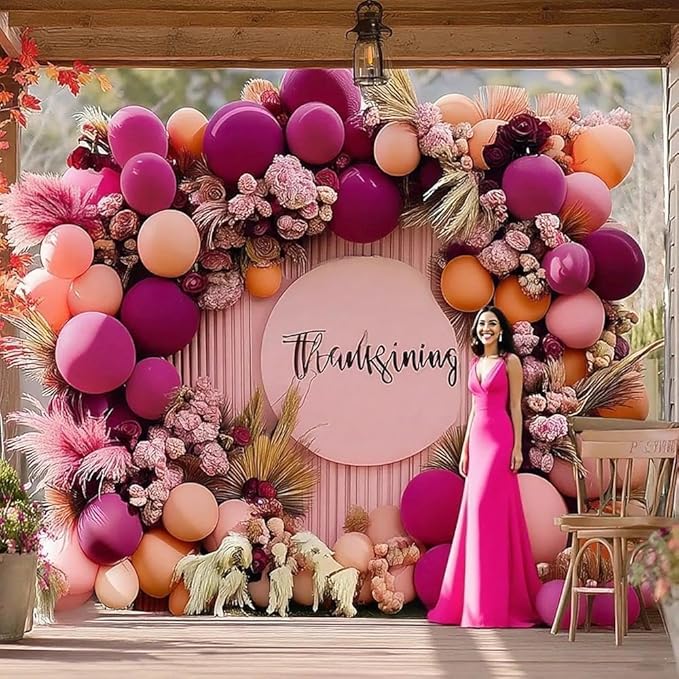 Hot Pink Balloon Arch Kit, Double Stuffed Dark Pink Peach Balloon Garland Fiesta Magenta Balloons Set for Birthday Bridal Shower Wedding Bachelorette Fall Thanksgiving Party Decorations