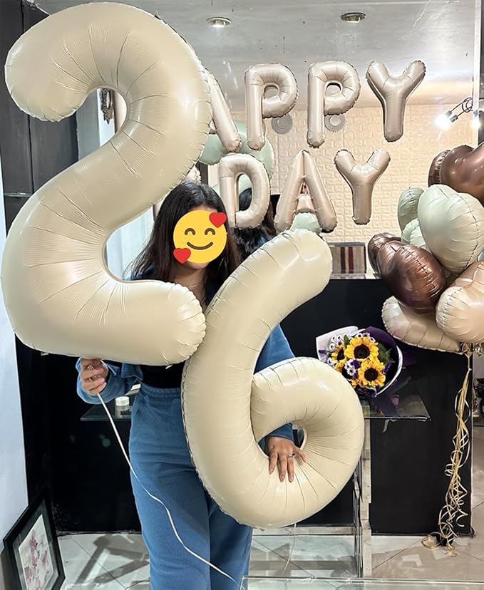 Smlpuame 40 Inch Beige Number 2 Balloons for 2nd Birthday Decorations Boys Girl, Giant Self-Sealing Cream Foil Number 0-10 White Sand Balloon for Women Men Party Anniversary Baby Shower Supplies