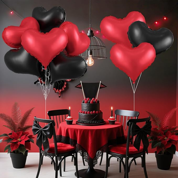 Black Red Heart Balloons,24Inch Large Red Black Heart Foil Balloons for Valentine's Day Birthday Wedding Baby Shower Anniversary Decorations