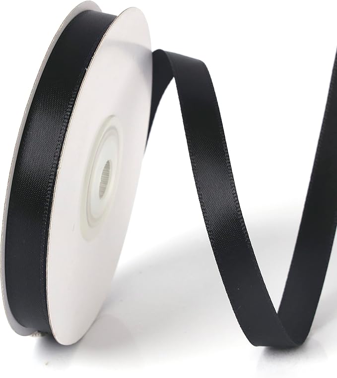 3/8 Inch Single Face Solid Color Satin Ribbon Roll, Ribbons Great for Gift Wrapping, Crafts, Wedding Party Decoration, Hair Bows Making and Other Sewing Projects (3/8" X 25 Yards, Black)
