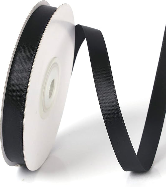 3/8 Inch Single Face Solid Color Satin Ribbon Roll, Ribbons Great for Gift Wrapping, Crafts, Wedding Party Decoration, Hair Bows Making and Other Sewing Projects (3/8" X 25 Yards, Black)