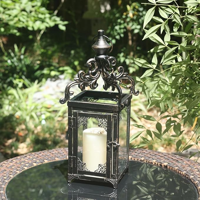 NEEDOMO Set of 2 Lanterns Decorative Indoor Hanging Lantern Outdoor,Vintage Metal Tabletop Decor Lantern for Patio Rustic Home, Candle Holders with Clear Glass, Home Kitchen Coffee Table Livinig Room