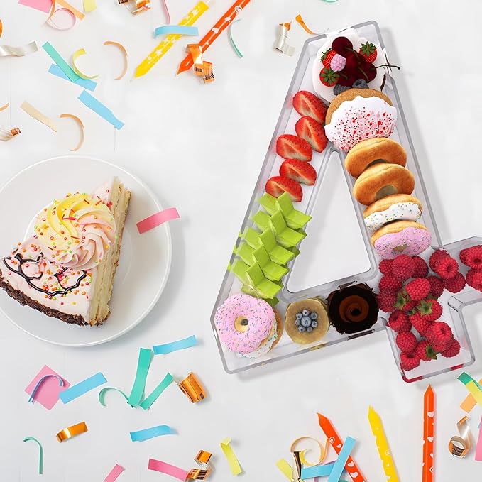 11" Acrylic Number Charcuterie Board Box, Reusable Fillable Number Cake Candy Dish Display Serving Tray for Birthday Anniversary Party Decoration (4)