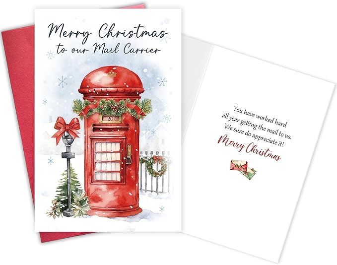 Christmas Card for Mail Carrier, Thank You Holiday Card for Postal Workers, Appreciative Xmas Gift from Neighbor or Family, Warm Holiday Wishes for Mailman/Mailwoman