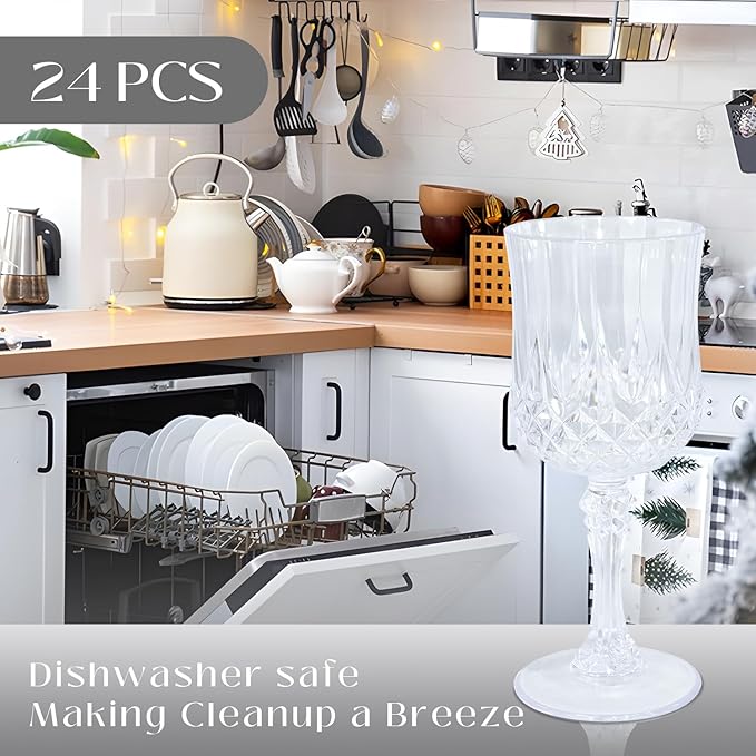 48 PCS Plastic Wine Glasses 7oz,Clear Plastic Goblets Drinkware Glasses, Acrylic White Wine Glasses, plastic water goblets for Wedding Wine Bar Juice Grand Event Party (48 Transparent)