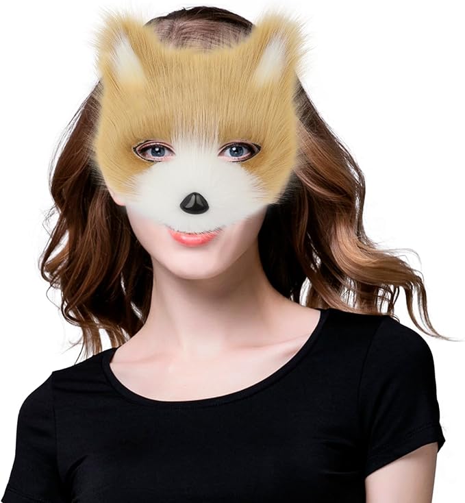 Animal Fox Wolf Mask Halloween Party Cosplay Costumes Props Plush Cat Half Face Masks Carnival Christmas Masquerade