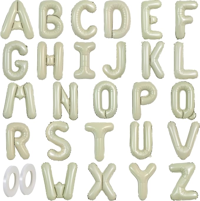 TONIFUL 52 Pcs 16 Inch Cream Green Letter A-Z Balloons,Custom Phrase Mylar Foil Alphabet Letter DIY Personalized Phrase Banner for Birthday Anniversary Celebration Graduation Party Supplies Decor