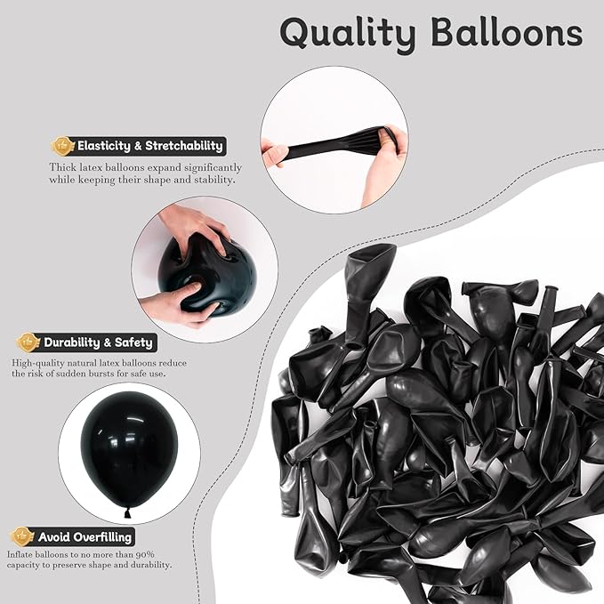 Black Balloons, 60 PCS Black Balloons 12 inch Latex Balloon for Birthday Party Decoration, Wedding, Baby Shower, Anniversary, Holiday Decoration and Balloon Garland