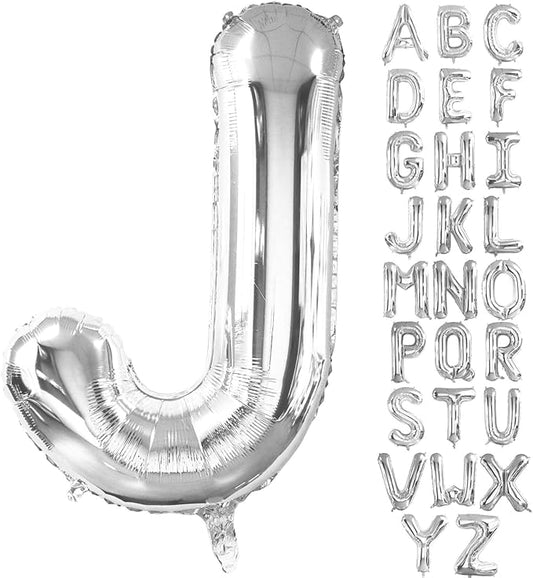 Lovoir 40 Inch Large Silver Letter J Balloons Big Size Jumbo Mylar Foil Helium Balloon for Birthday Party Celebration Decorations Alphabet Silver J