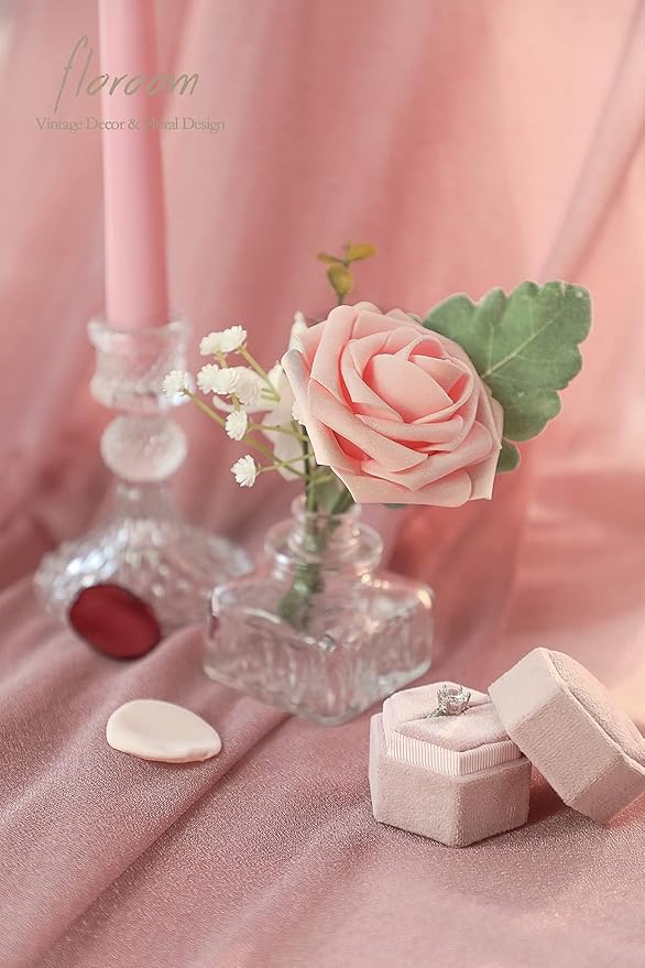 Floroom Artificial Flowers 25pcs Real Looking Coral Ombre Colors Foam Fake Roses with Stems for DIY Wedding Bouquets Bridal Shower Centerpieces Floral Arrangements Party Tables Home Decorations