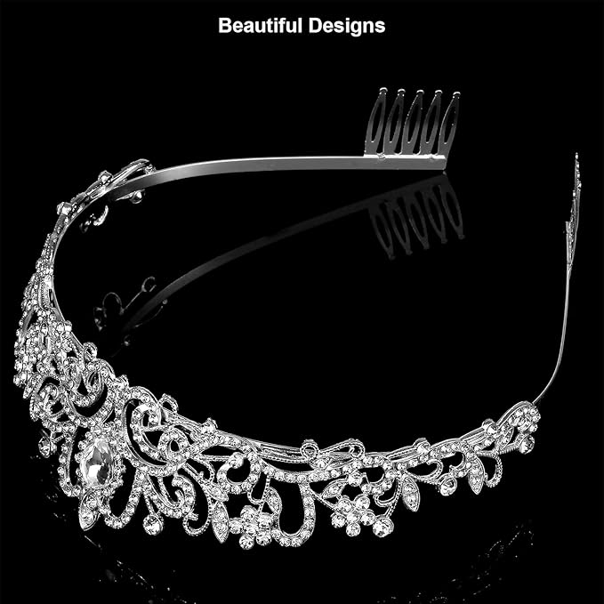 Tiara Crowns for Women,Princess Crown for Girls Crystal Queen Tiaras for Birthday Christmas Costume Bride Wedding Prom-Silver