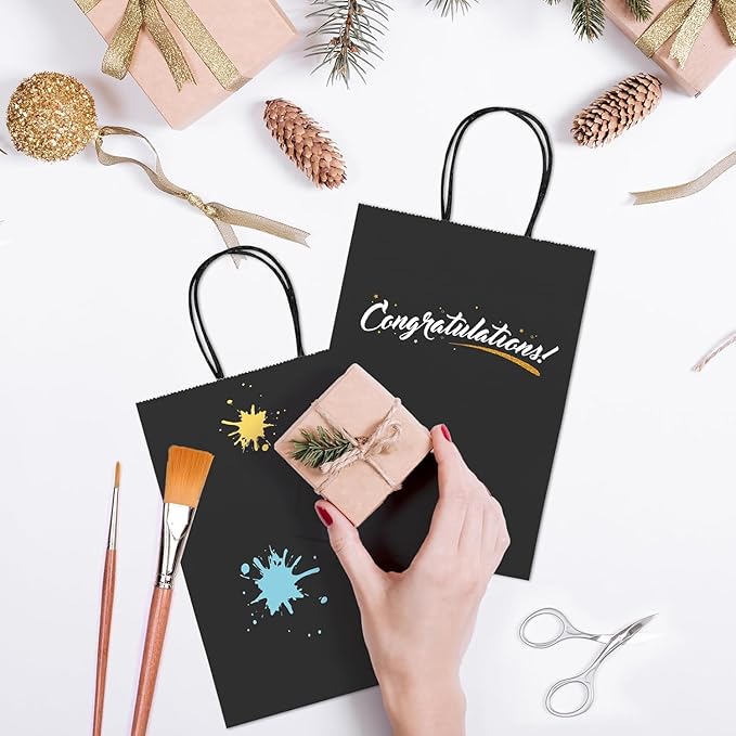 GSSUSA Black Gift Bags 5.25x3.75x8 1000Pcs, Paper Bags with Handles Bulk for Small Business