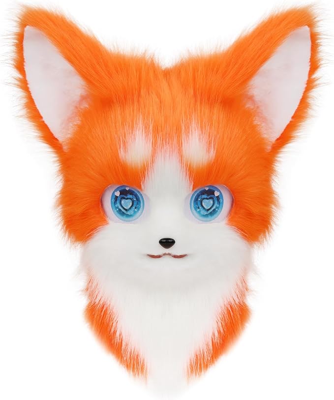 HAOAN Animal Furry Fursuit Head Mask Plush Cat Fox Mask Costume Props for Halloween Party