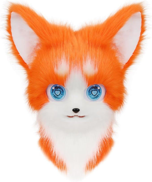HAOAN Animal Furry Fursuit Head Mask Plush Cat Fox Mask Costume Props for Halloween Party