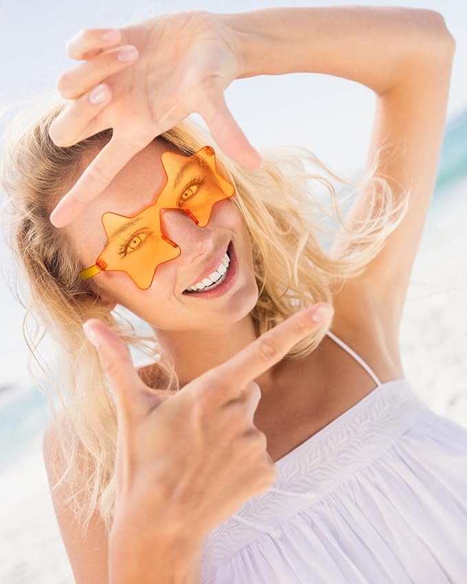20 Pairs Rimless Star Sunglasses Bulk Transparent Candy Color Star Glasses for Women Men Party Favors