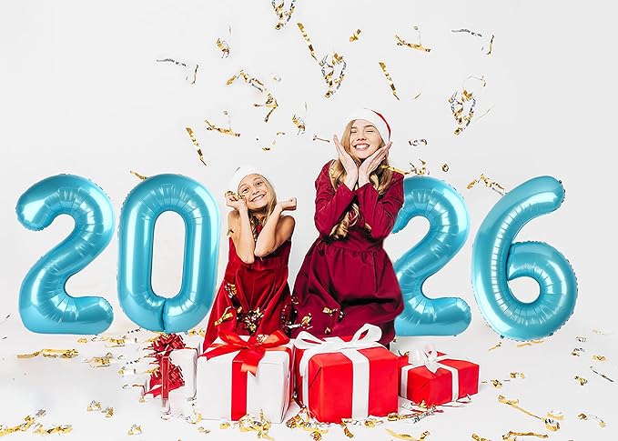 2026 Balloon Numbers - 40 Inch Pearlescent Blue New Years Eve Party Supplies 2026, Nye Decor Party Decorations Happy New Year, New Years Eve Foil Party Balloons
