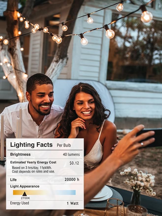 Outdoor String Lights 400FT Patio Lights with 208 shatterproof G40 dimmable Globe LED Bulb, Waterproof connectable Outdoor Lighting for Backyard Porch Balcony gazobo, 4-Pack 100FT,Black