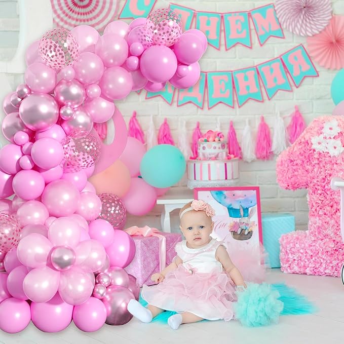 Paready Pink Shades Balloons Garland Arch Kit 115Pcs for Girls Birthday Engagement Wedding Bridal Shower Baby Shower Graduation Party Decorations