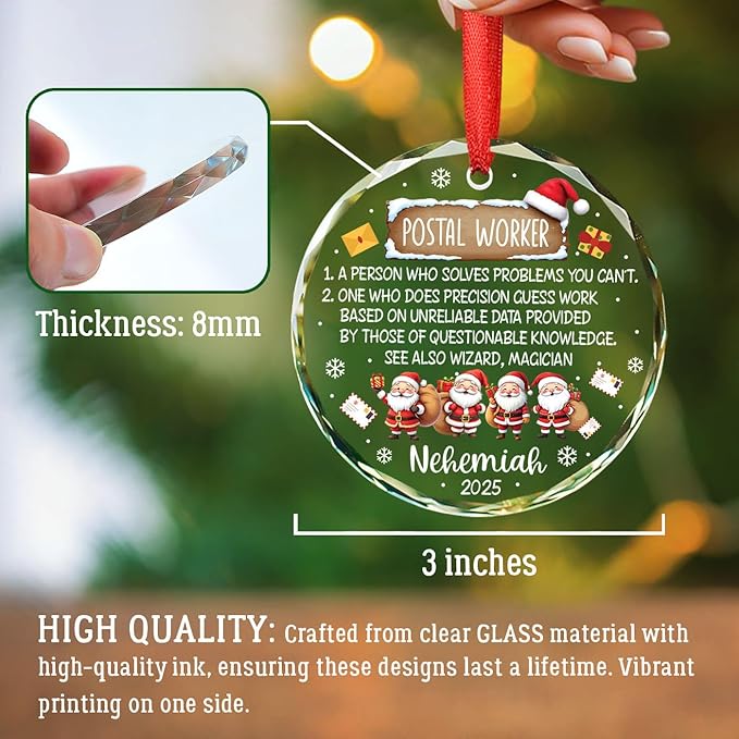 Postal Worker Definition Christmas Ornament, Personalized Name Mail Carrier Glass Ornament Xmas 2025, Gifts for Postal Workers Mailman, Custom Santa Postman Christmas Keepsake Gift, Xmas Tree Decor