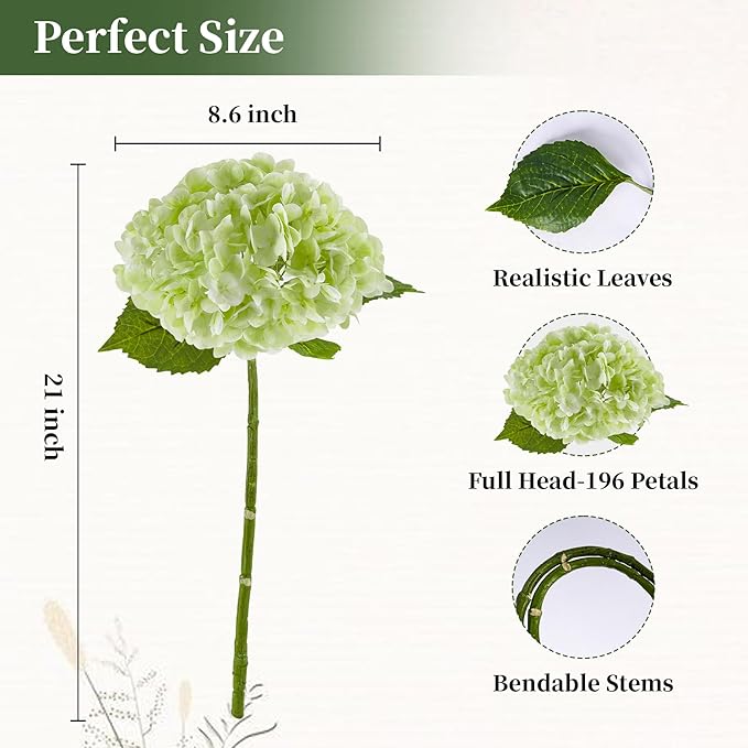 4 Pcs Hydrangea Artificial Flowers, Latex Real Touch Hydrangeas Lifelike Fake Hydrangea Flowers for Home Party Arrangements Wedding Bouquets Table Centerpieces Decor (2Dark Green&2Light Green)