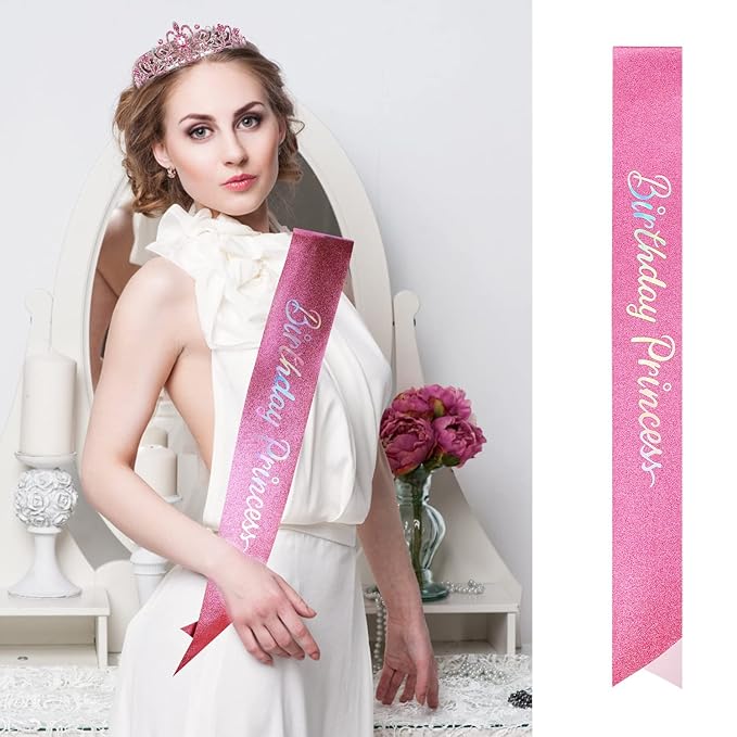 VELSCRUN Birthday Princess Crowns Tiaras, Girls Birthday Sash, Happy Birthday Decorations/Accessories for Women